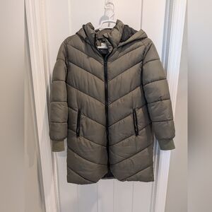 Sebby Women's Long Puffer Hooded Winter Coat in Army Green Size Large